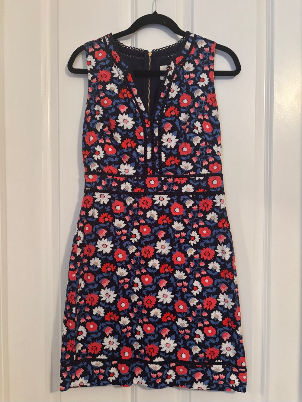 Kate Spade - Navy Floral Sleeveless Dress with Red, White & Blue Blooms.  Size 6